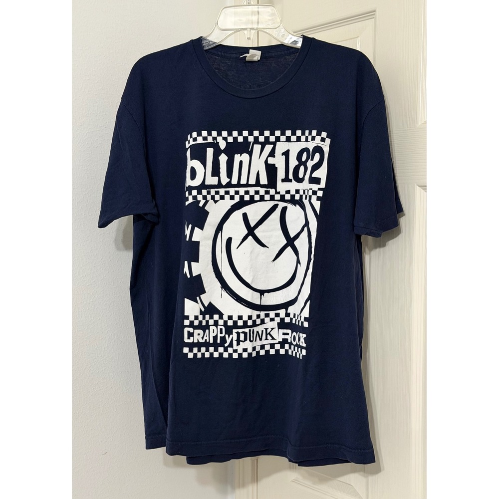 Blink-182‎ World Tour 23/24 T-Shirt sz XL Navy Blue Crappy Punk Rock Smiley